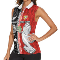 Custom Tonga and New Zealand Rugby Women Sleeveless Polo Shirt Maori Mix Ngatu Pattern LT03 - Polynesian Pride