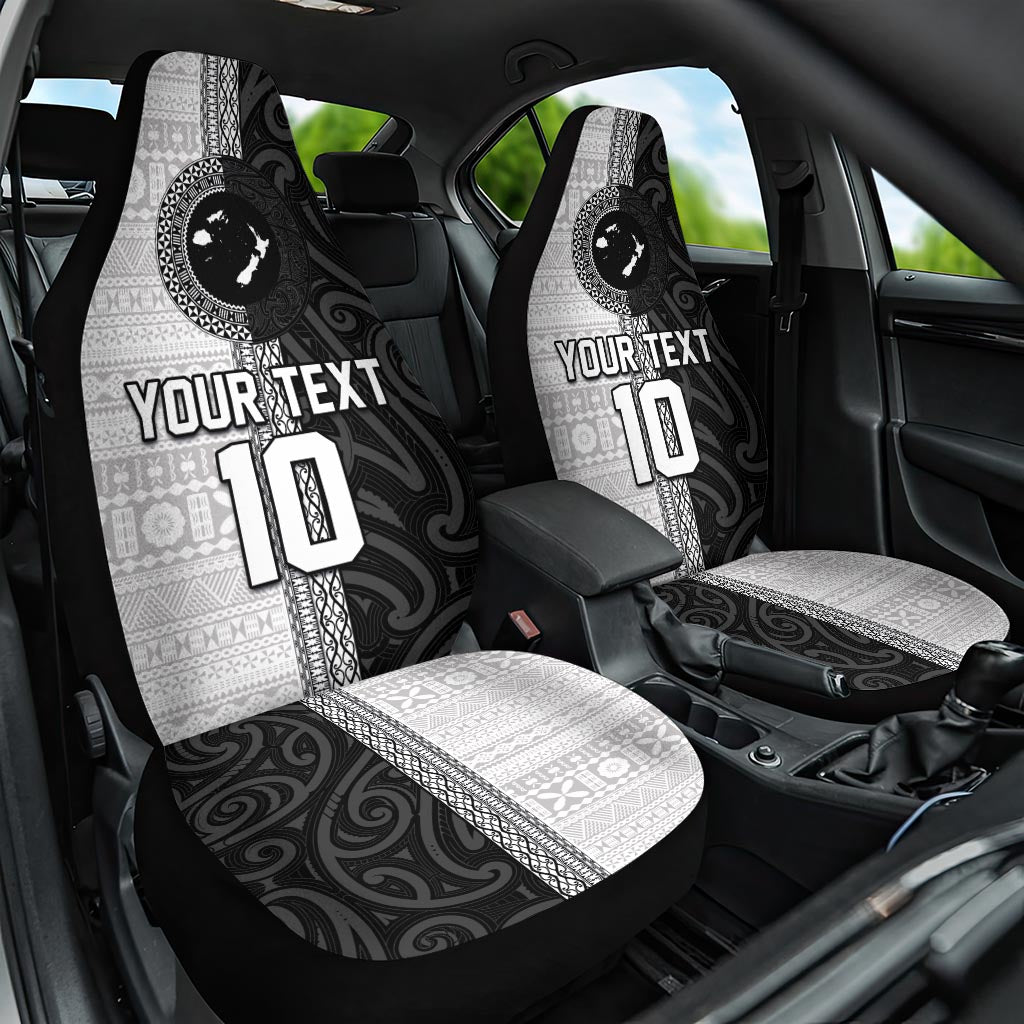 Custom Fiji and New Zealand Rugby Car Seat Cover Tapa Mix Maori Pattern LT03 One Size Black - Polynesian Pride