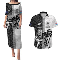 Custom Fiji and New Zealand Rugby Couples Matching Puletasi and Hawaiian Shirt Tapa Mix Maori Pattern LT03 Black - Polynesian Pride