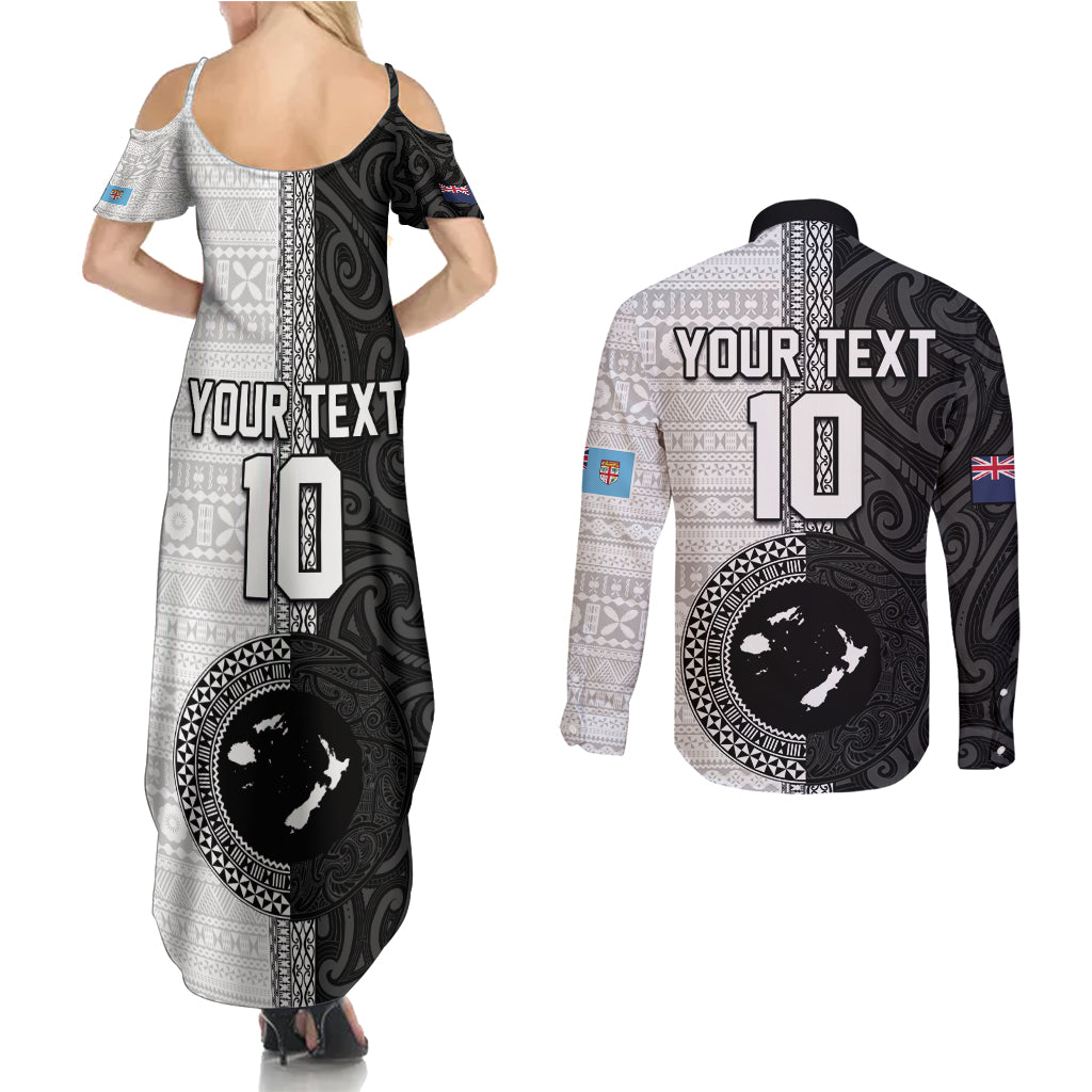 Custom Fiji and New Zealand Rugby Couples Matching Summer Maxi Dress and Long Sleeve Button Shirt Tapa Mix Maori Pattern LT03 - Polynesian Pride