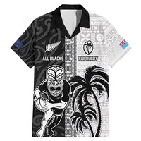 Custom Fiji and New Zealand Rugby Family Matching Mermaid Dress and Hawaiian Shirt Tapa Mix Maori Pattern LT03 Dad's Shirt - Short Sleeve Black - Polynesian Pride