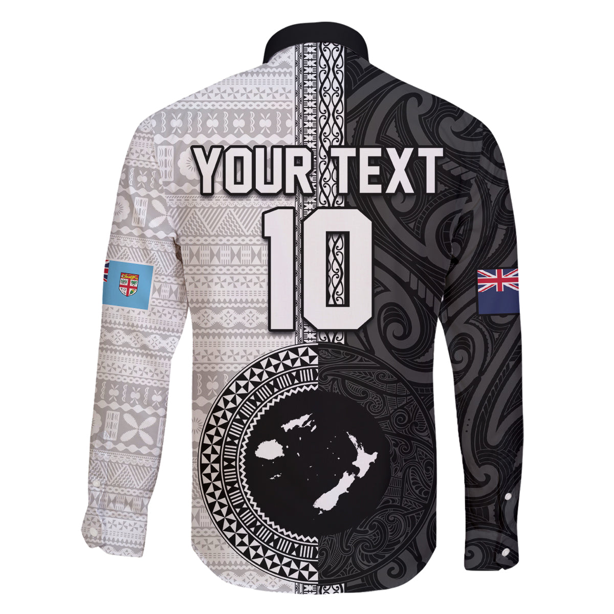 Custom Fiji and New Zealand Rugby Family Matching Off The Shoulder Long Sleeve Dress and Hawaiian Shirt Tapa Mix Maori Pattern LT03 - Polynesian Pride