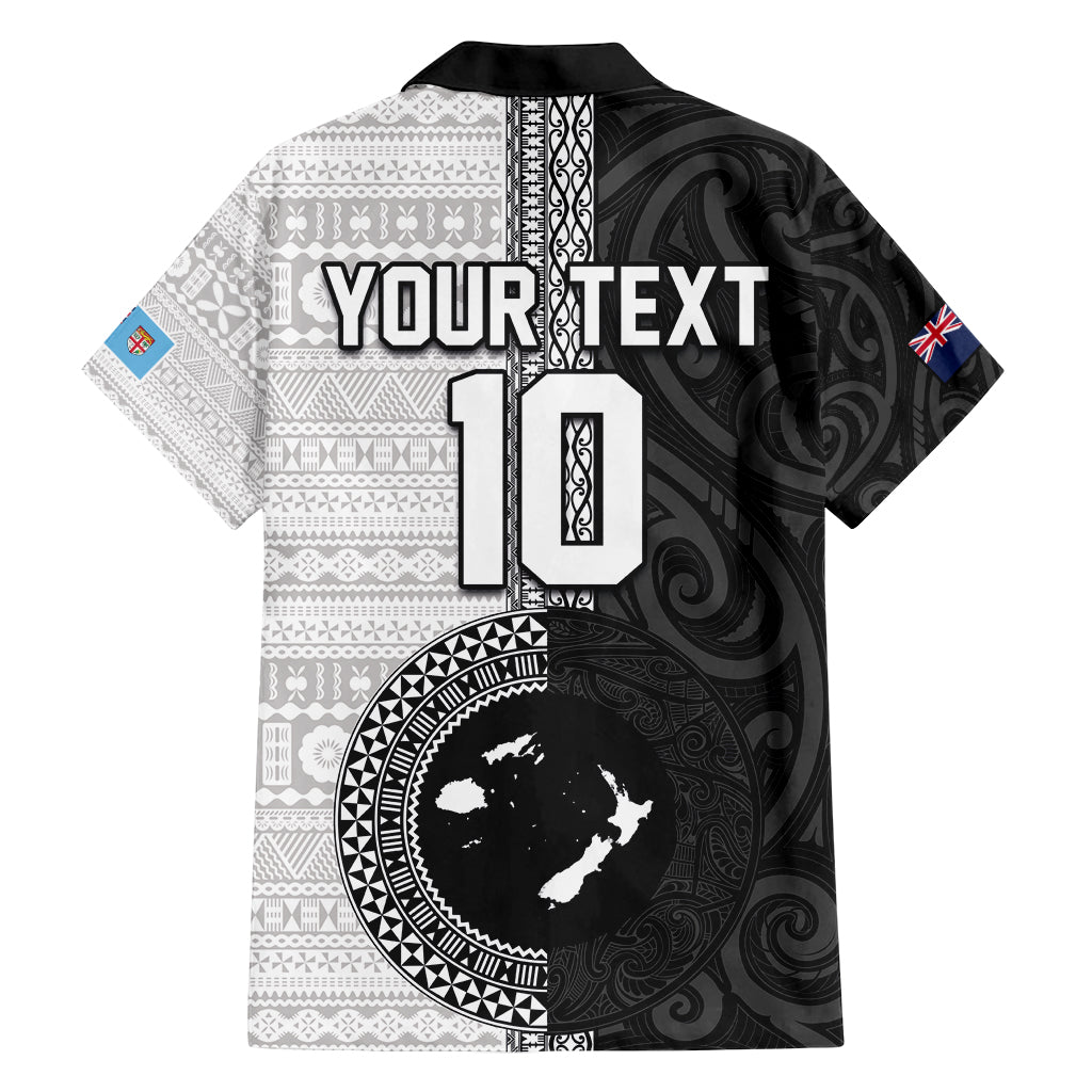 Custom Fiji and New Zealand Rugby Family Matching Off Shoulder Short Dress and Hawaiian Shirt Tapa Mix Maori Pattern LT03 - Polynesian Pride