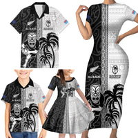 Custom Fiji and New Zealand Rugby Family Matching Short Sleeve Bodycon Dress and Hawaiian Shirt Tapa Mix Maori Pattern LT03 - Polynesian Pride