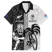 Custom Fiji and New Zealand Rugby Family Matching Short Sleeve Bodycon Dress and Hawaiian Shirt Tapa Mix Maori Pattern LT03 Dad's Shirt - Short Sleeve Black - Polynesian Pride