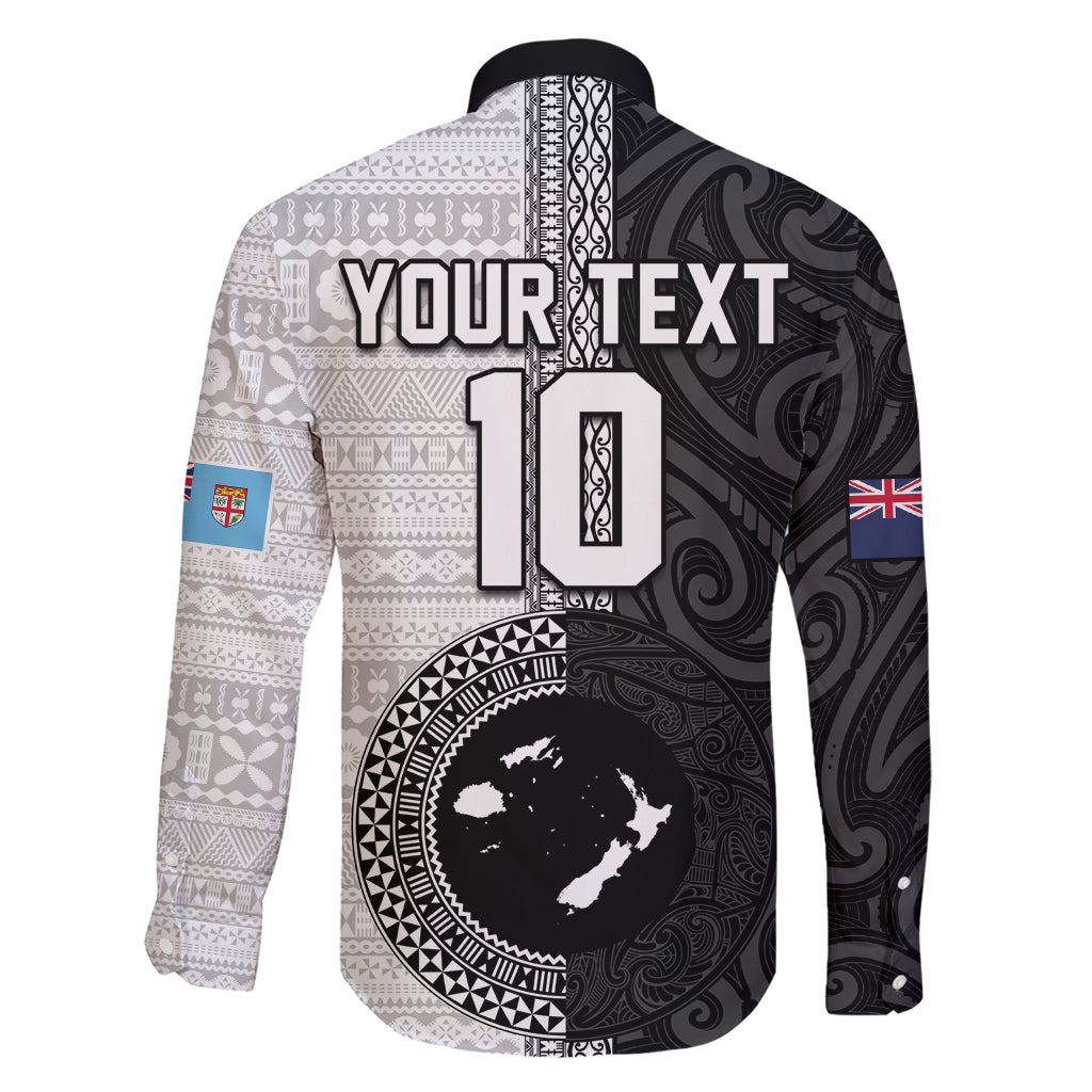 Custom Fiji and New Zealand Rugby Family Matching Short Sleeve Bodycon Dress and Hawaiian Shirt Tapa Mix Maori Pattern LT03 - Polynesian Pride