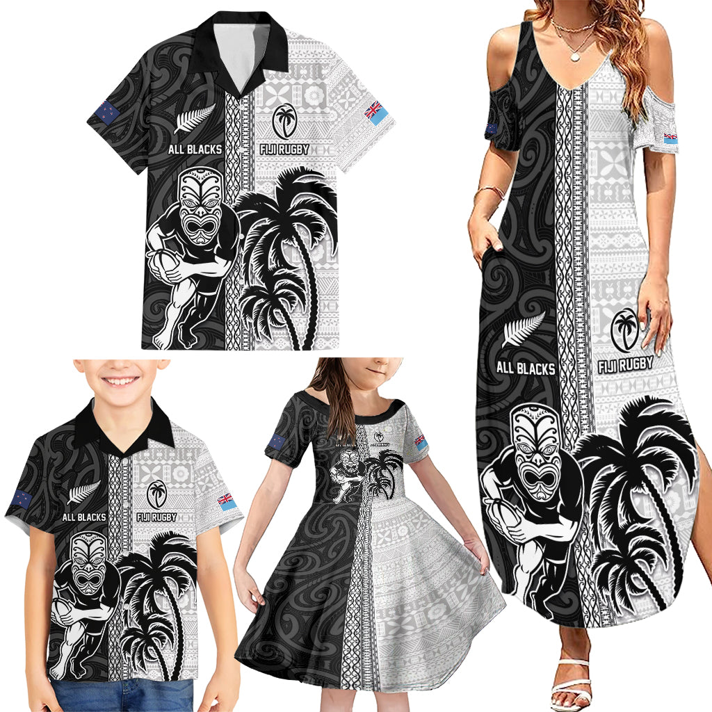 Custom Fiji and New Zealand Rugby Family Matching Summer Maxi Dress and Hawaiian Shirt Tapa Mix Maori Pattern LT03 - Polynesian Pride