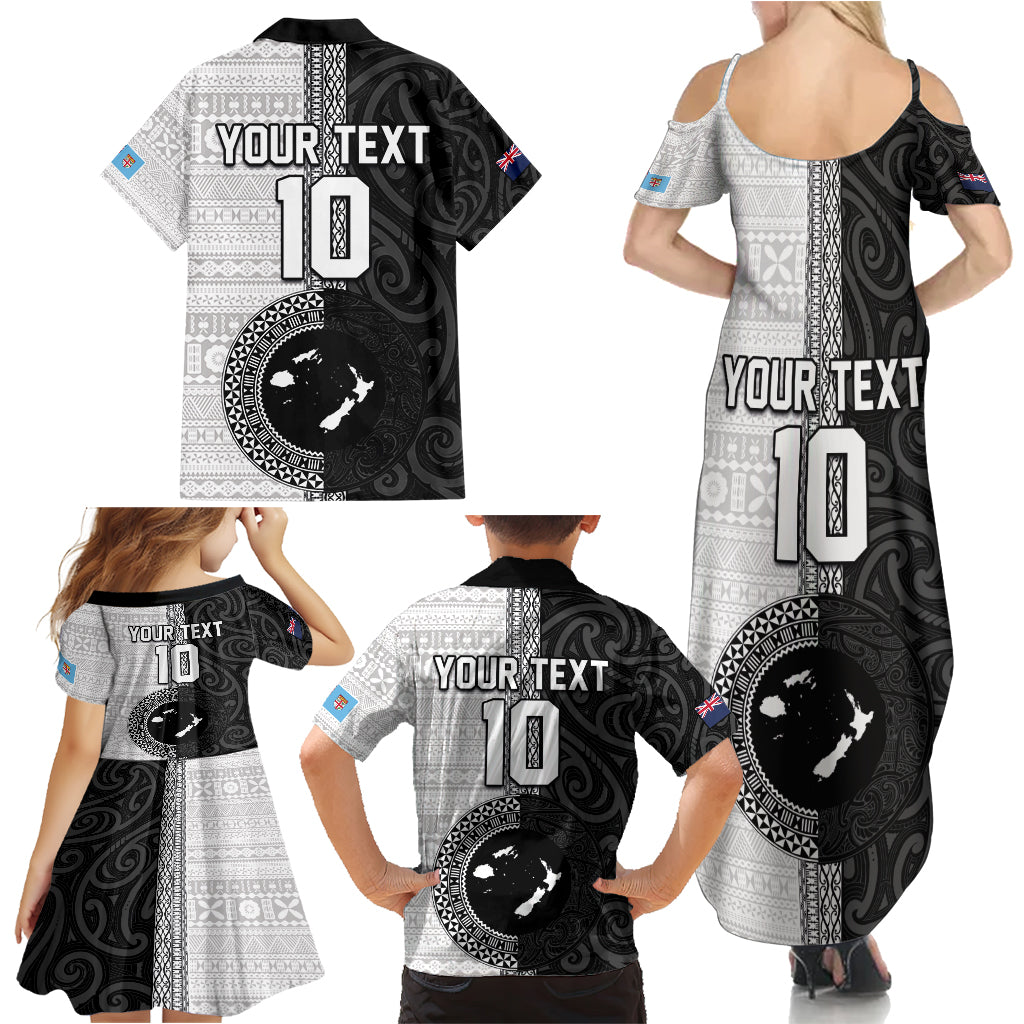 Custom Fiji and New Zealand Rugby Family Matching Summer Maxi Dress and Hawaiian Shirt Tapa Mix Maori Pattern LT03 - Polynesian Pride
