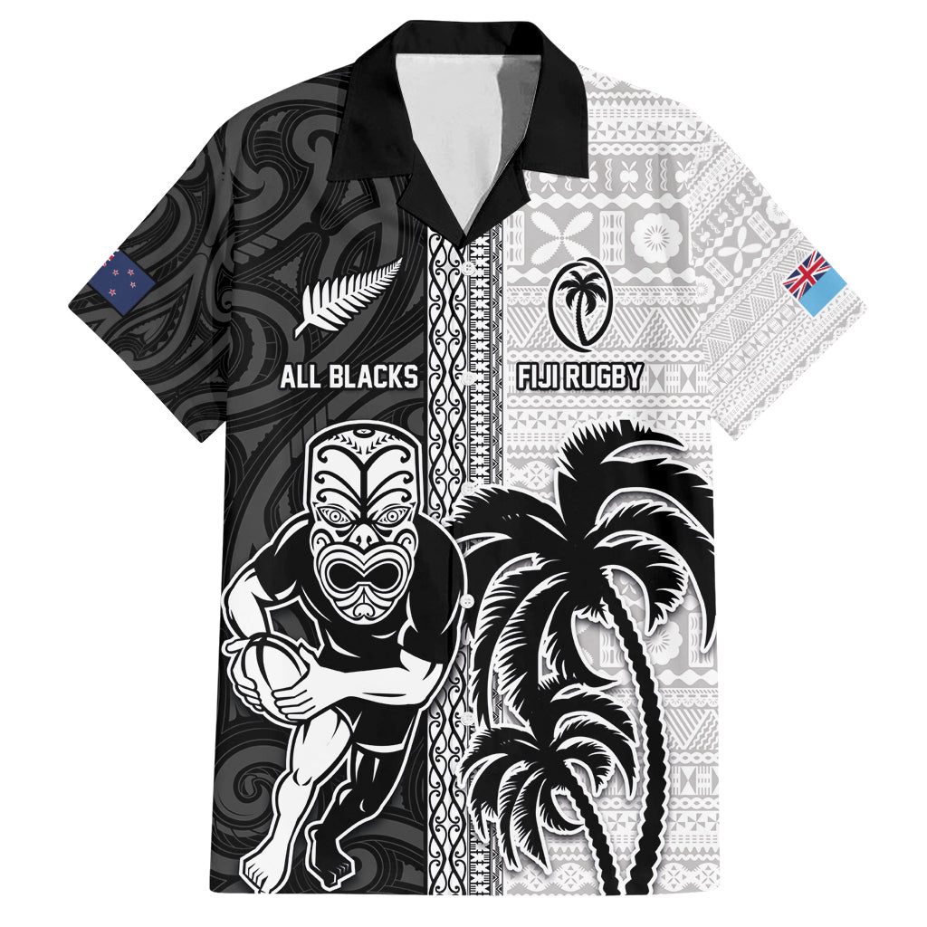 Custom Fiji and New Zealand Rugby Family Matching Summer Maxi Dress and Hawaiian Shirt Tapa Mix Maori Pattern LT03 Dad's Shirt - Short Sleeve Black - Polynesian Pride