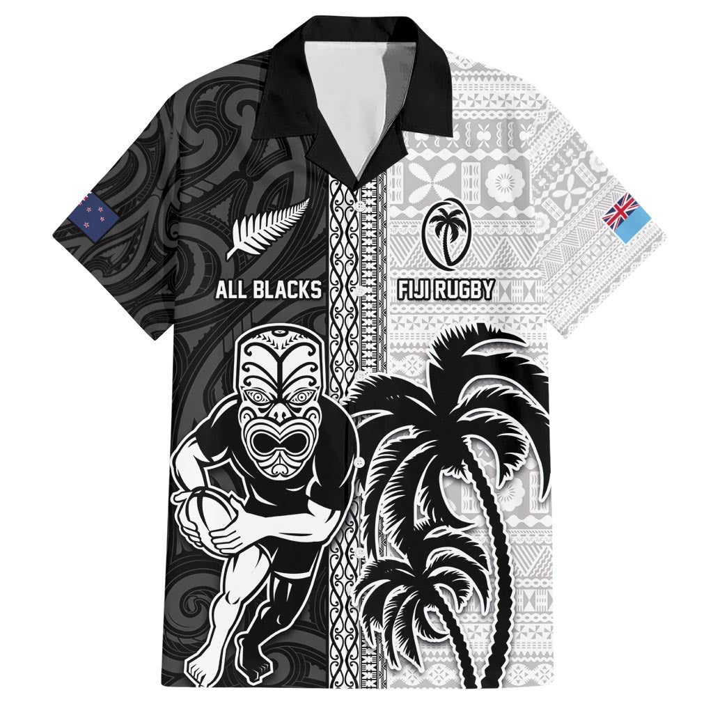 Custom Fiji and New Zealand Rugby Hawaiian Shirt Tapa Mix Maori Pattern LT03 Black - Polynesian Pride