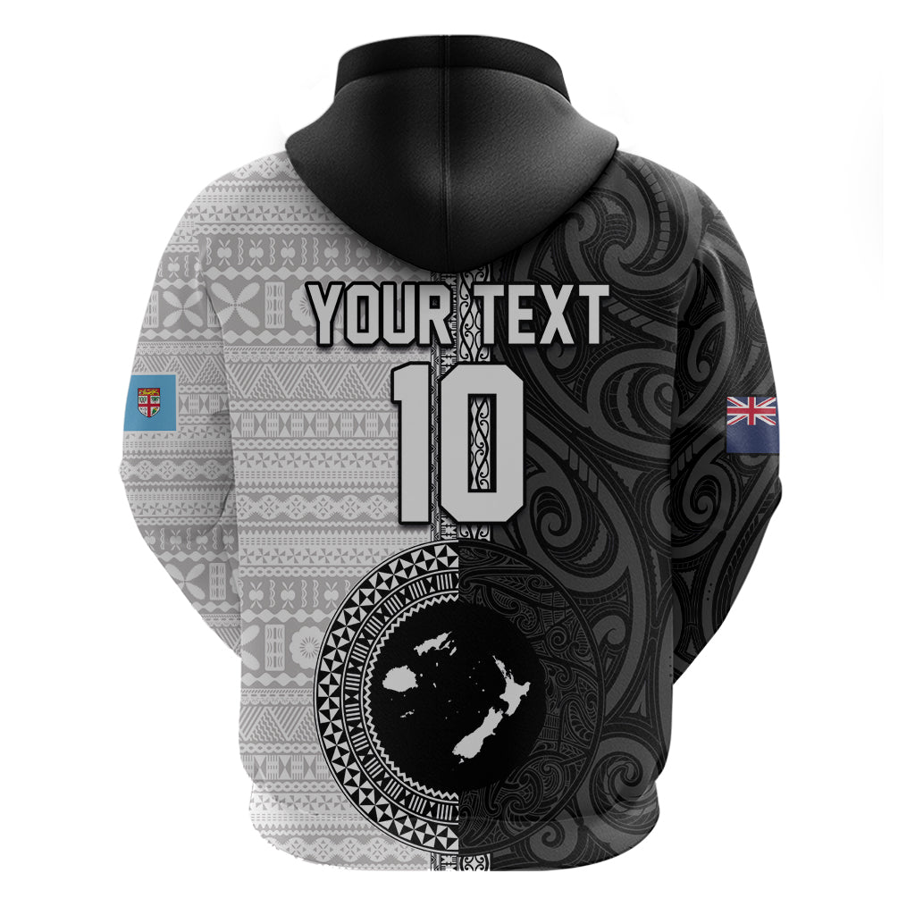 Custom Fiji and New Zealand Rugby Hoodie Tapa Mix Maori Pattern LT03 - Polynesian Pride