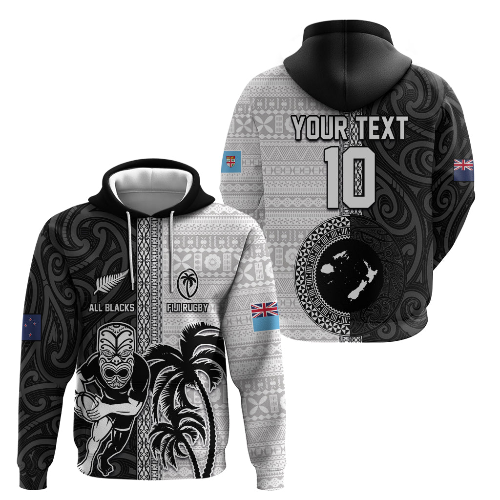 Custom Fiji and New Zealand Rugby Hoodie Tapa Mix Maori Pattern LT03 - Polynesian Pride