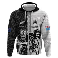 Custom Fiji and New Zealand Rugby Hoodie Tapa Mix Maori Pattern LT03 Zip Hoodie Black - Polynesian Pride