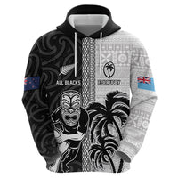 Custom Fiji and New Zealand Rugby Hoodie Tapa Mix Maori Pattern LT03 - Polynesian Pride