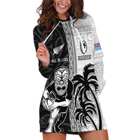 Custom Fiji and New Zealand Rugby Hoodie Dress Tapa Mix Maori Pattern LT03 Black - Polynesian Pride
