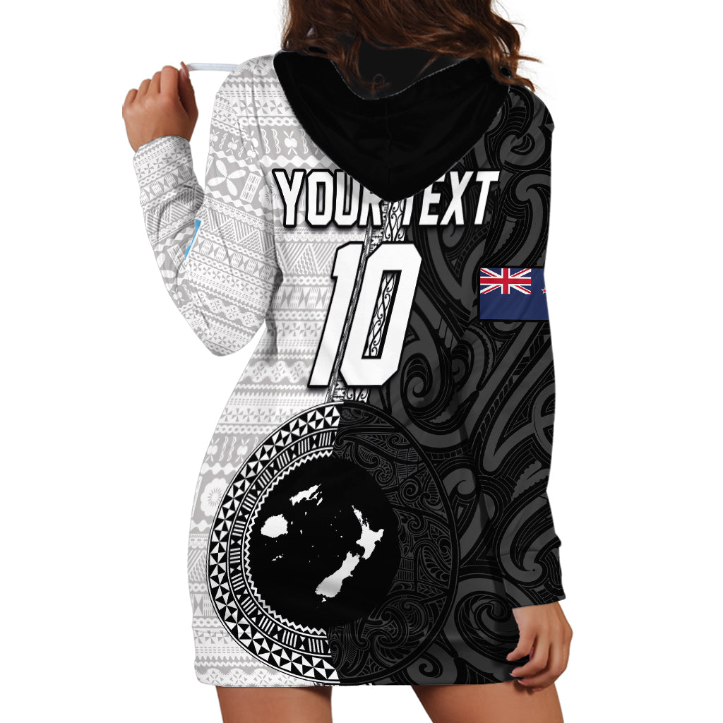 Custom Fiji and New Zealand Rugby Hoodie Dress Tapa Mix Maori Pattern LT03 - Polynesian Pride
