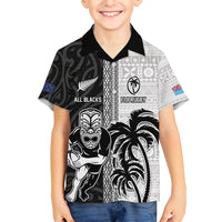 Custom Fiji and New Zealand Rugby Kid Hawaiian Shirt Tapa Mix Maori Pattern LT03 Kid Black - Polynesian Pride