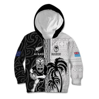 Custom Fiji and New Zealand Rugby Kid Hoodie Tapa Mix Maori Pattern LT03 Hoodie Black - Polynesian Pride