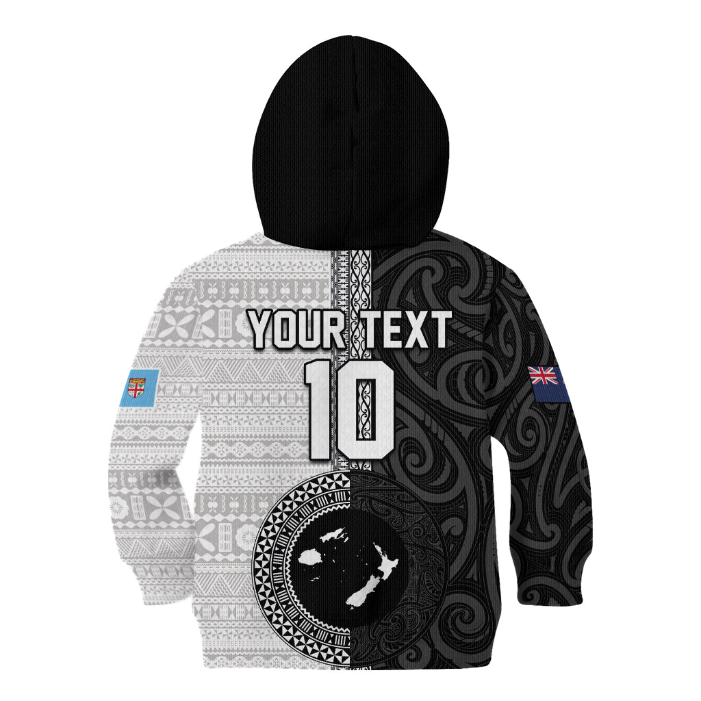 Custom Fiji and New Zealand Rugby Kid Hoodie Tapa Mix Maori Pattern LT03 - Polynesian Pride