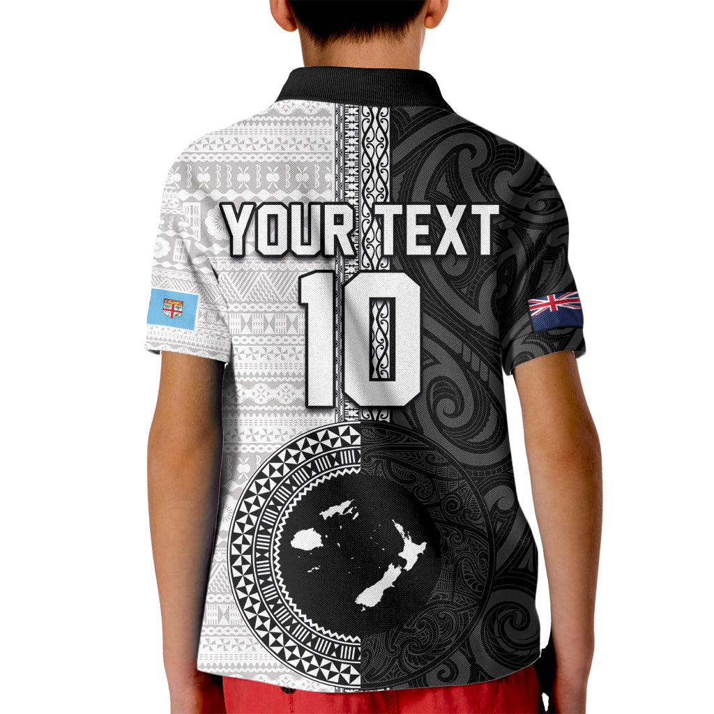 Custom Fiji and New Zealand Rugby Kid Polo Shirt Tapa Mix Maori Pattern LT03 - Polynesian Pride