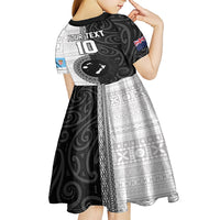 Custom Fiji and New Zealand Rugby Kid Short Sleeve Dress Tapa Mix Maori Pattern LT03 - Polynesian Pride