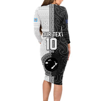 Custom Fiji and New Zealand Rugby Long Sleeve Bodycon Dress Tapa Mix Maori Pattern LT03 - Polynesian Pride
