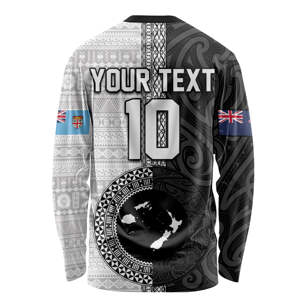 Custom Fiji and New Zealand Rugby Long Sleeve Shirt Tapa Mix Maori Pattern LT03 - Polynesian Pride