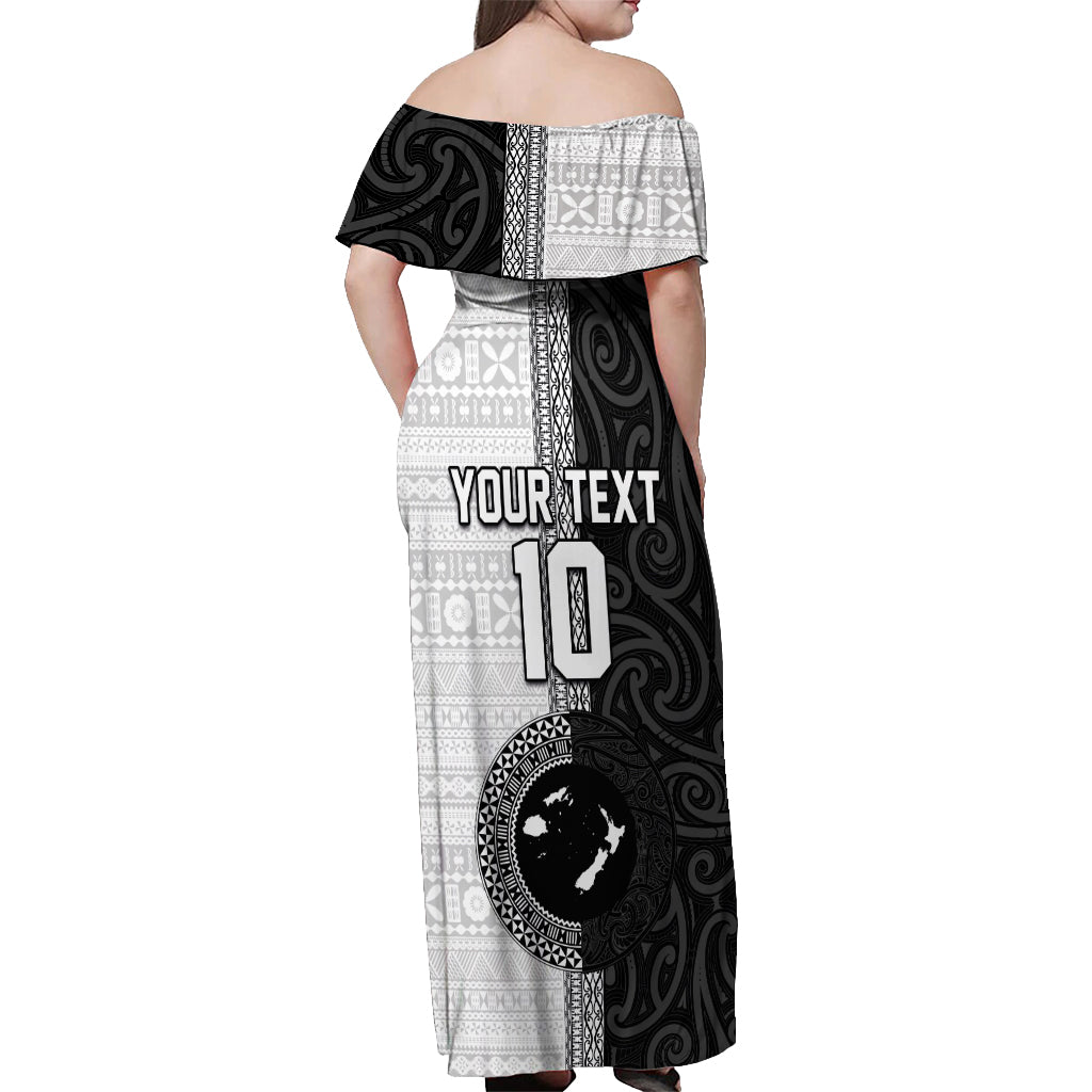 Custom Fiji and New Zealand Rugby Off Shoulder Maxi Dress Tapa Mix Maori Pattern LT03 - Polynesian Pride