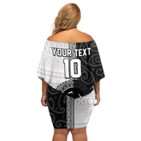 Custom Fiji and New Zealand Rugby Off Shoulder Short Dress Tapa Mix Maori Pattern LT03 - Polynesian Pride
