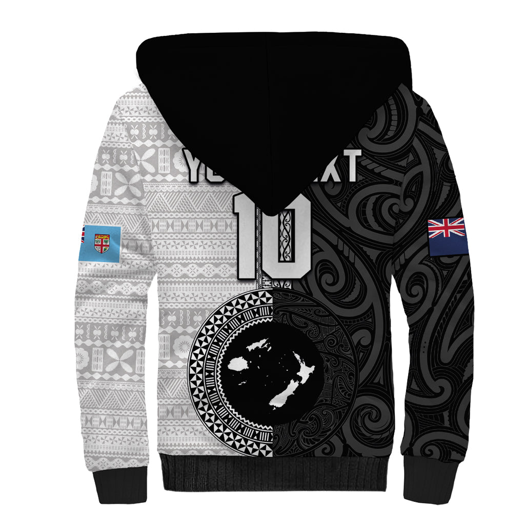 Custom Fiji and New Zealand Rugby Sherpa Hoodie Tapa Mix Maori Pattern LT03 - Polynesian Pride