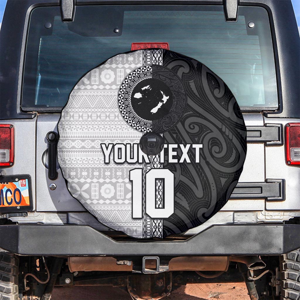 Custom Fiji and New Zealand Rugby Spare Tire Cover Tapa Mix Maori Pattern LT03 Black - Polynesian Pride