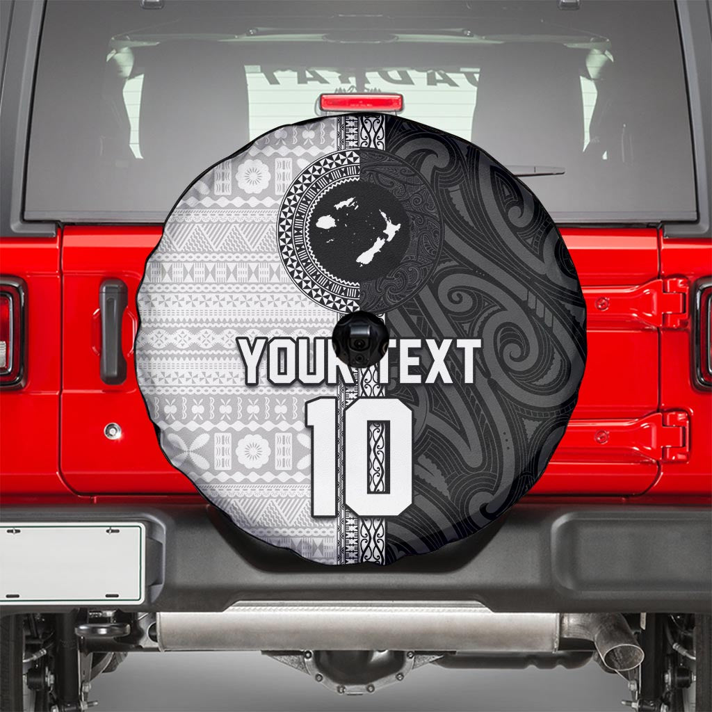 Custom Fiji and New Zealand Rugby Spare Tire Cover Tapa Mix Maori Pattern LT03 - Polynesian Pride
