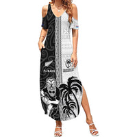 Custom Fiji and New Zealand Rugby Summer Maxi Dress Tapa Mix Maori Pattern LT03 Women Black - Polynesian Pride
