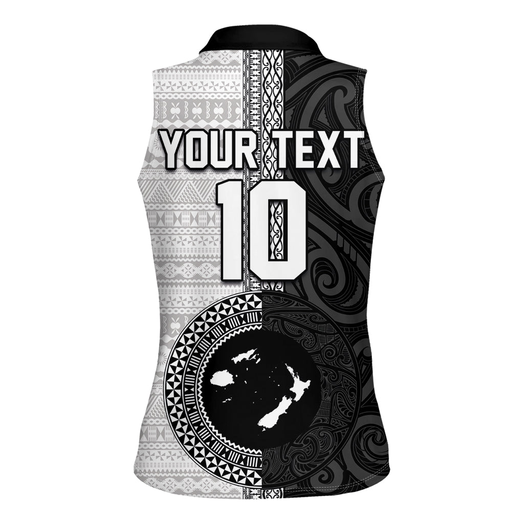 Custom Fiji and New Zealand Rugby Women Sleeveless Polo Shirt Tapa Mix Maori Pattern LT03 - Polynesian Pride