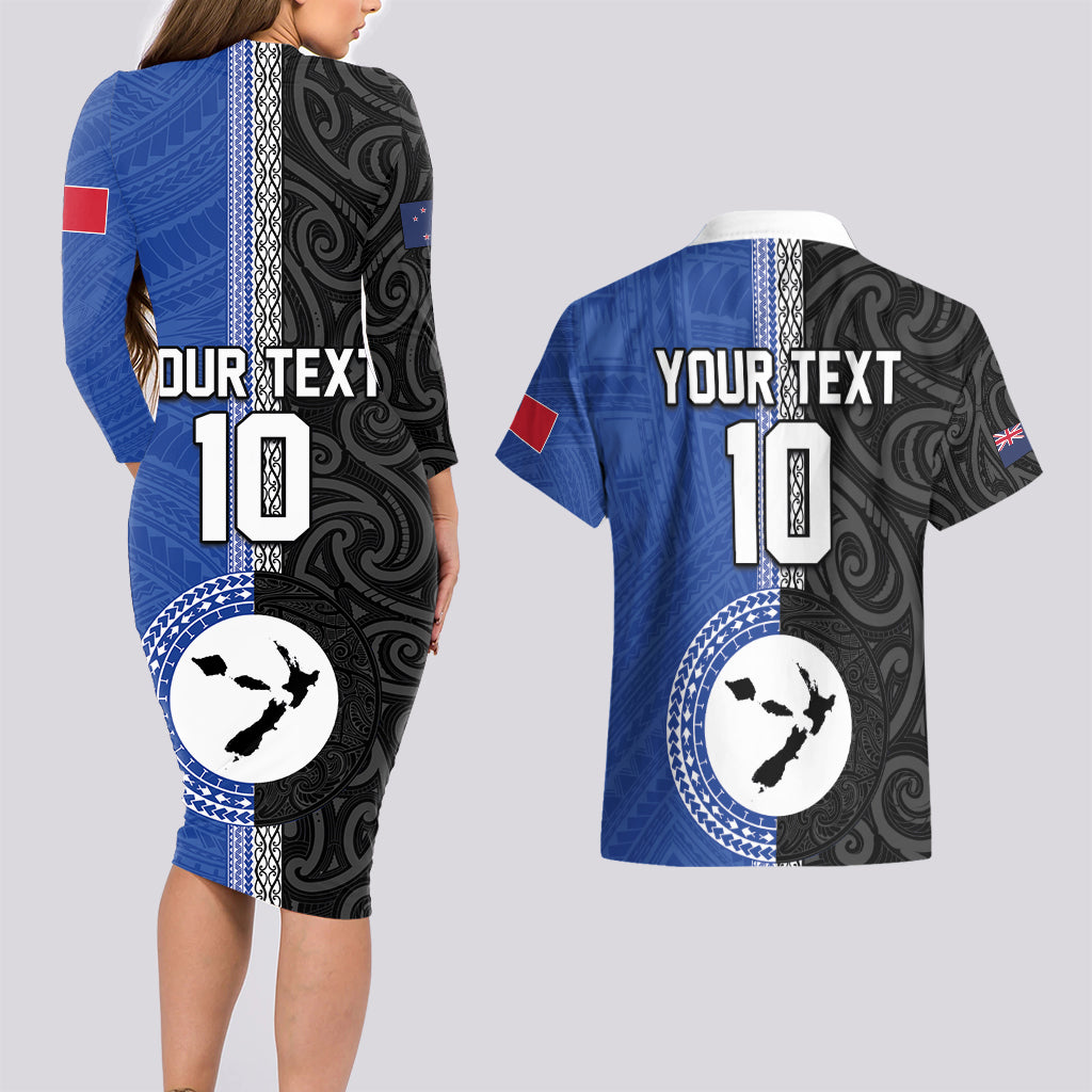 Custom Samoa and New Zealand Rugby Couples Matching Long Sleeve Bodycon Dress and Hawaiian Shirt Teuila Samoan and Maori Warrior LT03 - Polynesian Pride