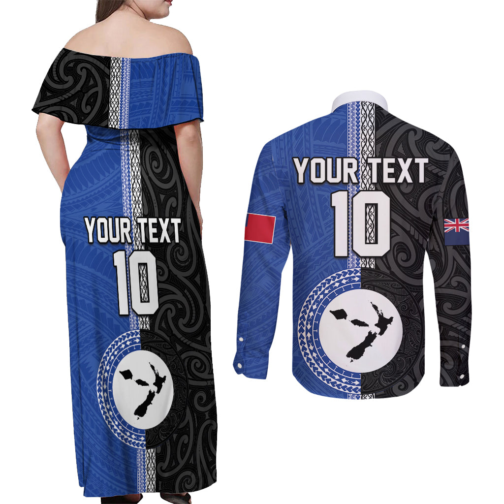 Custom Samoa and New Zealand Rugby Couples Matching Off Shoulder Maxi Dress and Long Sleeve Button Shirt Teuila Samoan and Maori Warrior LT03 - Polynesian Pride