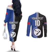 Custom Samoa and New Zealand Rugby Couples Matching Off The Shoulder Long Sleeve Dress and Long Sleeve Button Shirt Teuila Samoan and Maori Warrior LT03 - Polynesian Pride