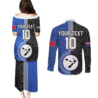 Custom Samoa and New Zealand Rugby Couples Matching Puletasi and Long Sleeve Button Shirt Teuila Samoan and Maori Warrior LT03 - Polynesian Pride