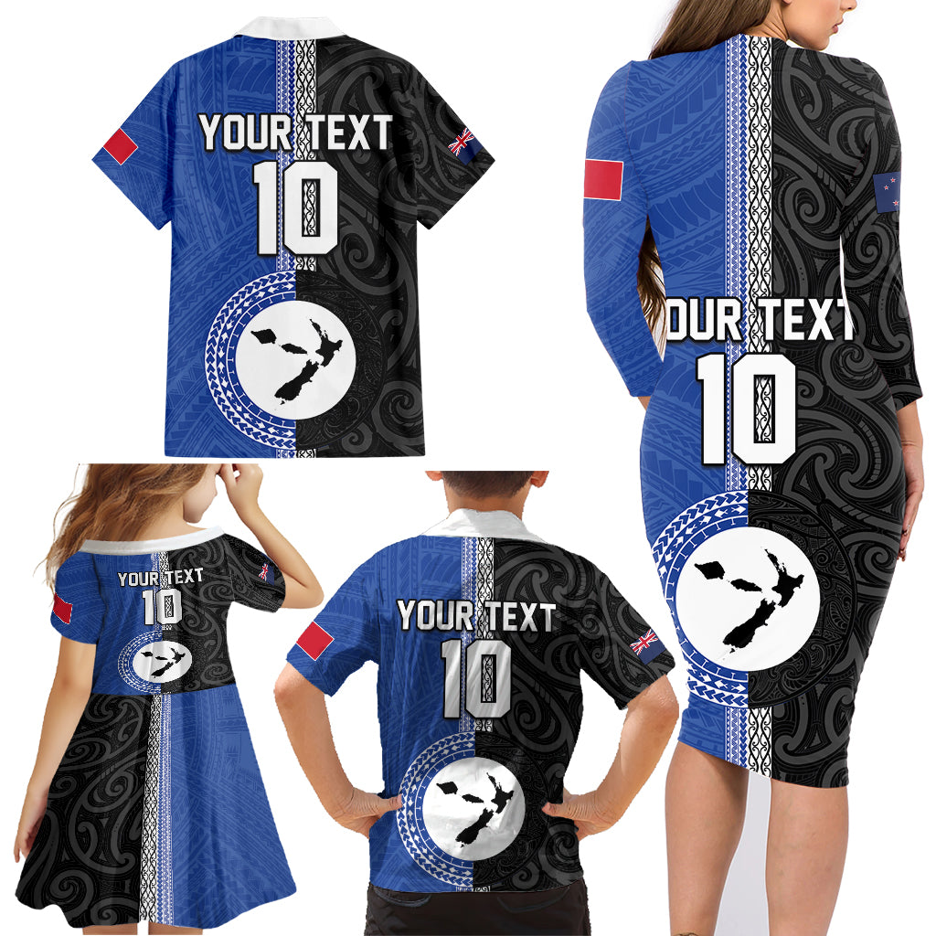 Custom Samoa and New Zealand Rugby Family Matching Long Sleeve Bodycon Dress and Hawaiian Shirt Teuila Samoan and Maori Warrior LT03 - Polynesian Pride