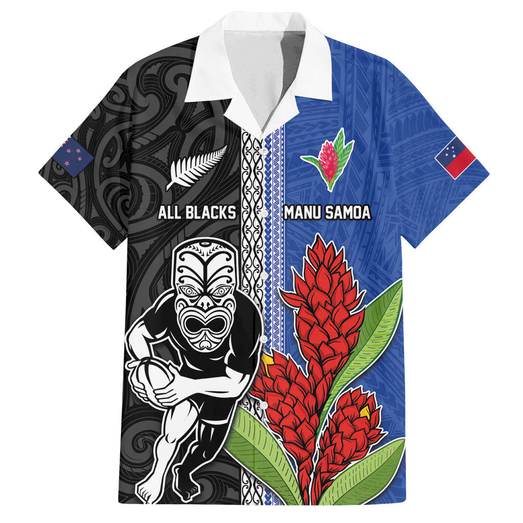 Custom Samoa and New Zealand Rugby Family Matching Long Sleeve Bodycon Dress and Hawaiian Shirt Teuila Samoan and Maori Warrior LT03 Dad's Shirt - Short Sleeve Black - Polynesian Pride
