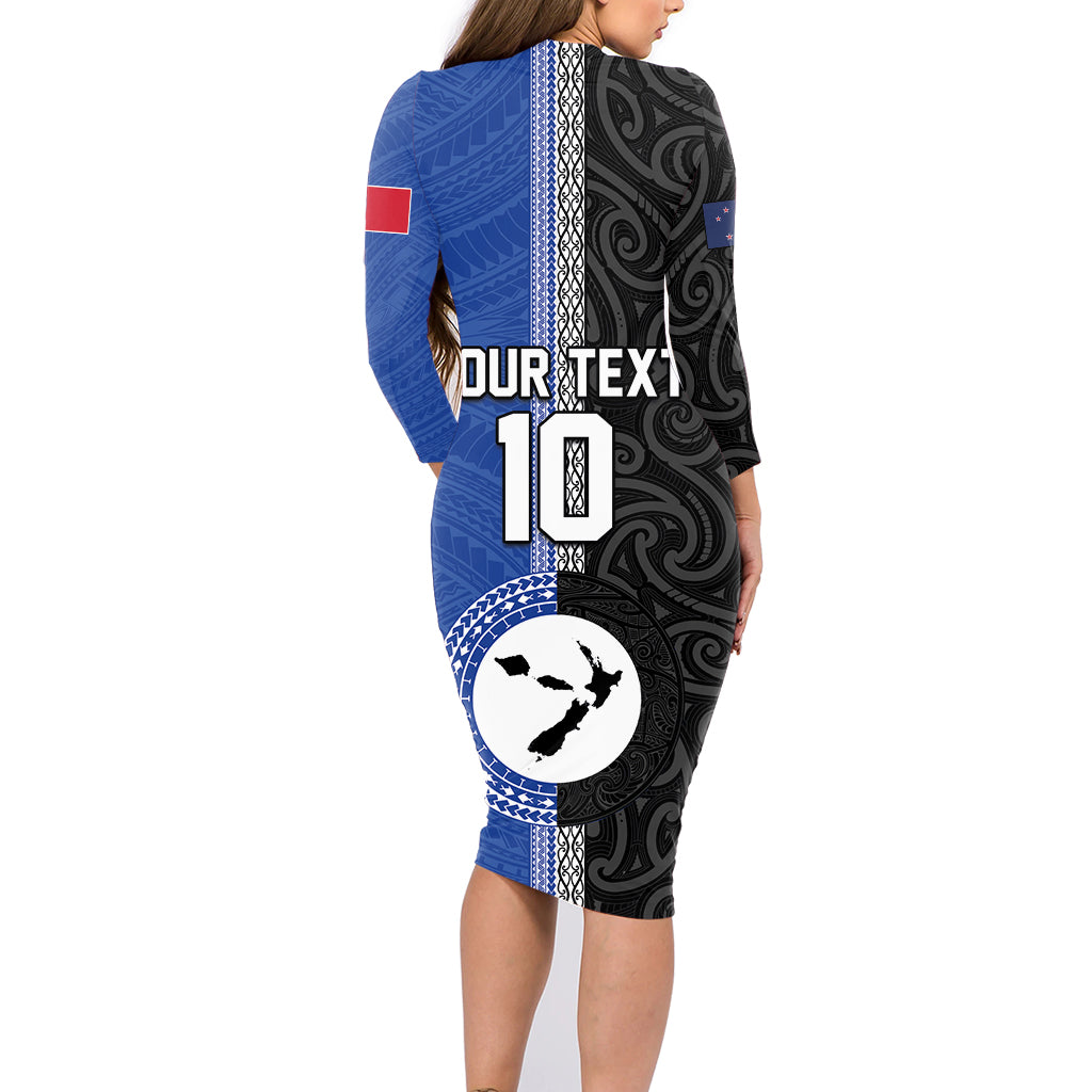 Custom Samoa and New Zealand Rugby Family Matching Long Sleeve Bodycon Dress and Hawaiian Shirt Teuila Samoan and Maori Warrior LT03 - Polynesian Pride