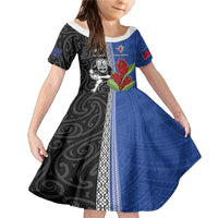 Custom Samoa and New Zealand Rugby Family Matching Mermaid Dress and Hawaiian Shirt Teuila Samoan and Maori Warrior LT03 Daughter's Dress Black - Polynesian Pride