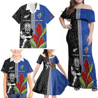 Custom Samoa and New Zealand Rugby Family Matching Off Shoulder Maxi Dress and Hawaiian Shirt Teuila Samoan and Maori Warrior LT03 - Polynesian Pride