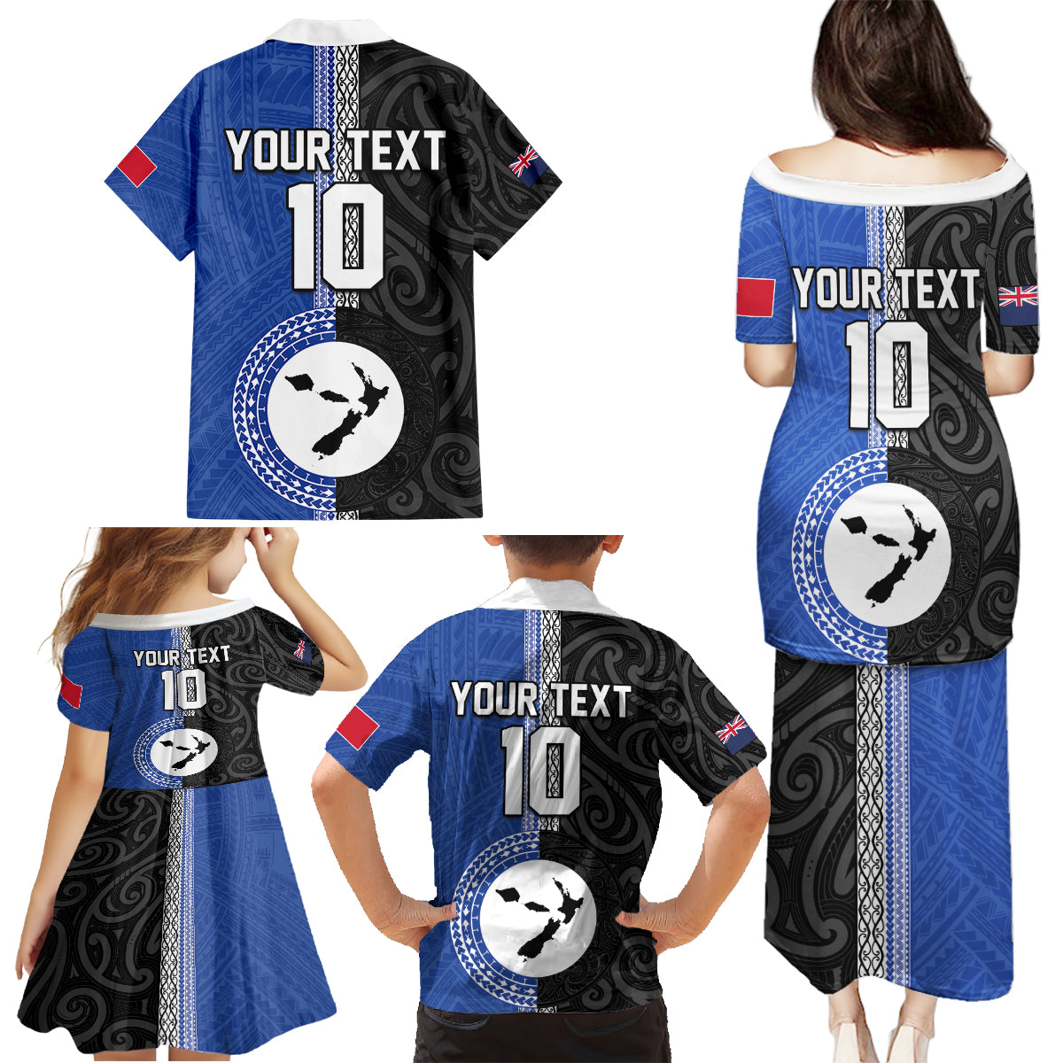 Custom Samoa and New Zealand Rugby Family Matching Puletasi and Hawaiian Shirt Teuila Samoan and Maori Warrior LT03 - Polynesian Pride