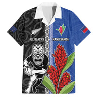 Custom Samoa and New Zealand Rugby Family Matching Puletasi and Hawaiian Shirt Teuila Samoan and Maori Warrior LT03 Dad's Shirt - Short Sleeve Black - Polynesian Pride