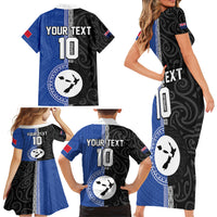 Custom Samoa and New Zealand Rugby Family Matching Short Sleeve Bodycon Dress and Hawaiian Shirt Teuila Samoan and Maori Warrior LT03 - Polynesian Pride