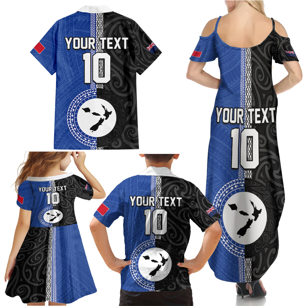 Custom Samoa and New Zealand Rugby Family Matching Summer Maxi Dress and Hawaiian Shirt Teuila Samoan and Maori Warrior LT03 - Polynesian Pride