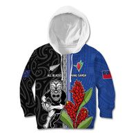 Custom Samoa and New Zealand Rugby Kid Hoodie Teuila Samoan and Maori Warrior LT03 Hoodie Black - Polynesian Pride