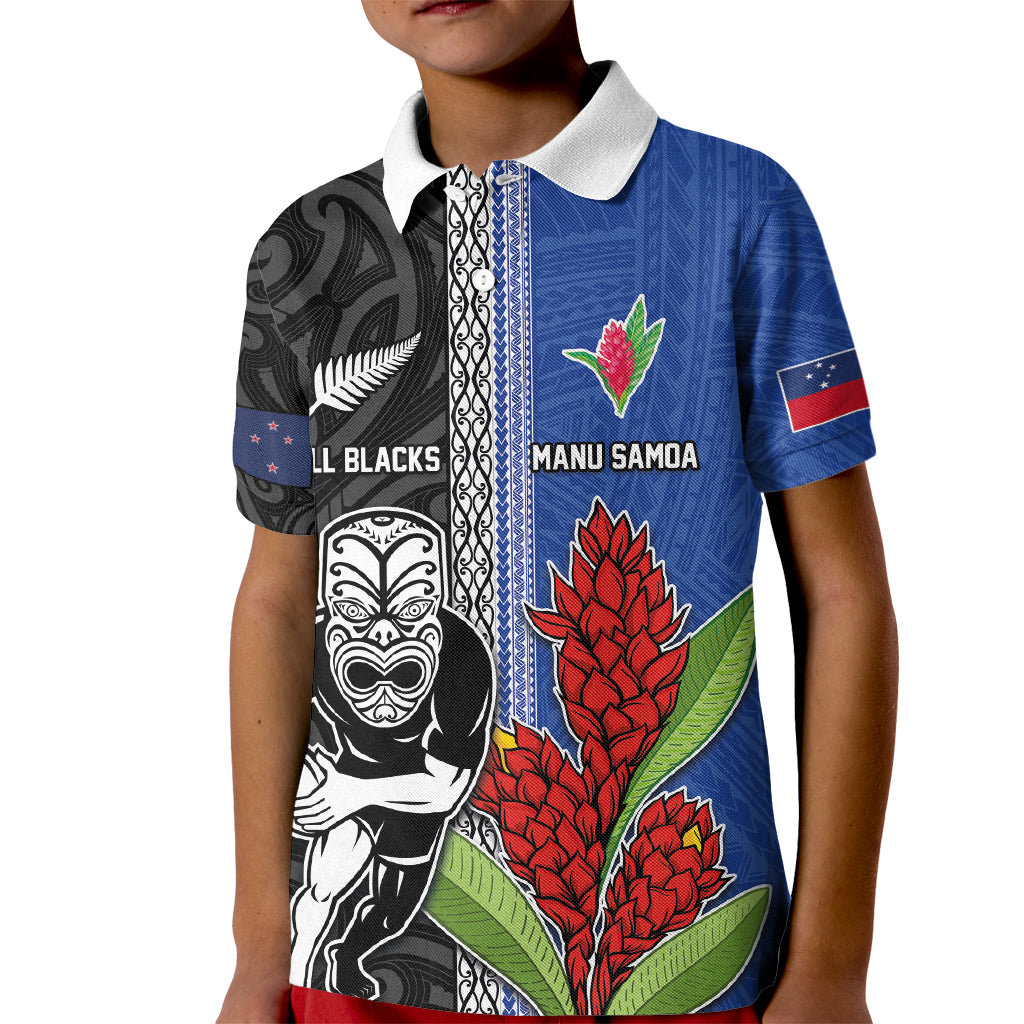 Custom Samoa and New Zealand Rugby Kid Polo Shirt Teuila Samoan and Maori Warrior LT03 Kid Black - Polynesian Pride