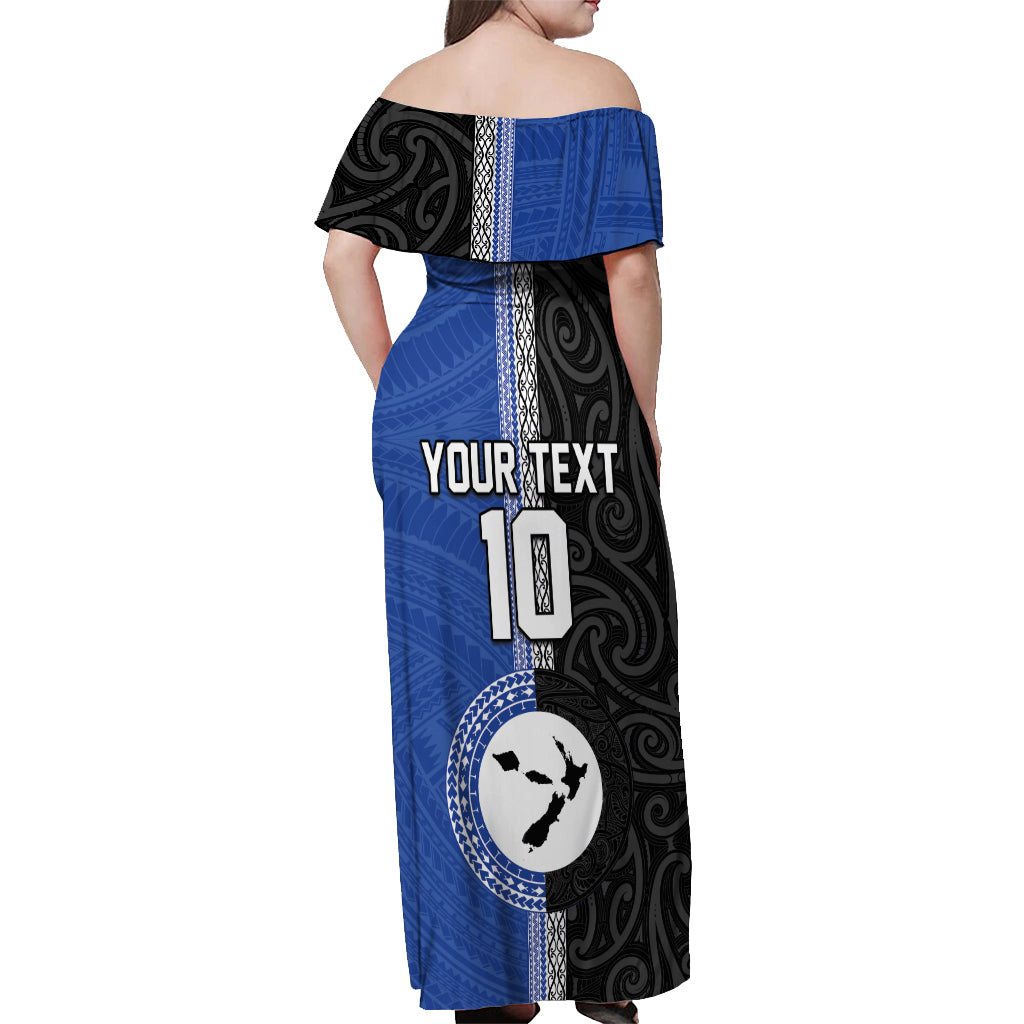 Custom Samoa and New Zealand Rugby Off Shoulder Maxi Dress Teuila Samoan and Maori Warrior LT03 - Polynesian Pride
